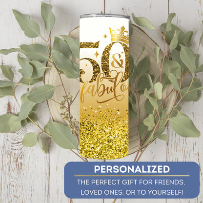 Personalized 50th Birthday Tumbler - Fabulous 50 Glitter Cup Gift for Her