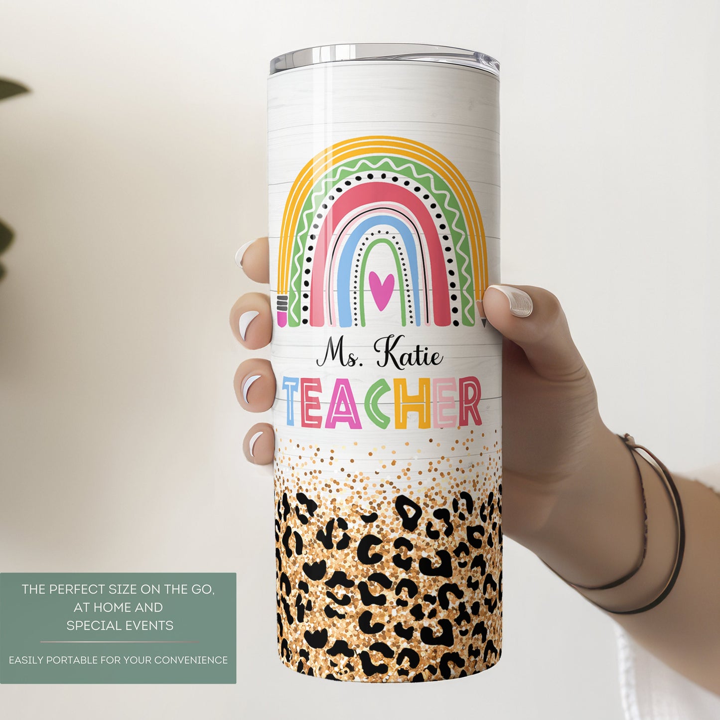 Custom Rainbow Teacher Tumbler - Personalized Travel Cup for Appreciation Gifts