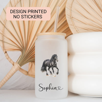 Personalized Frosted Horse Tumbler - Custom Iced Coffee Cup for Equine Lovers