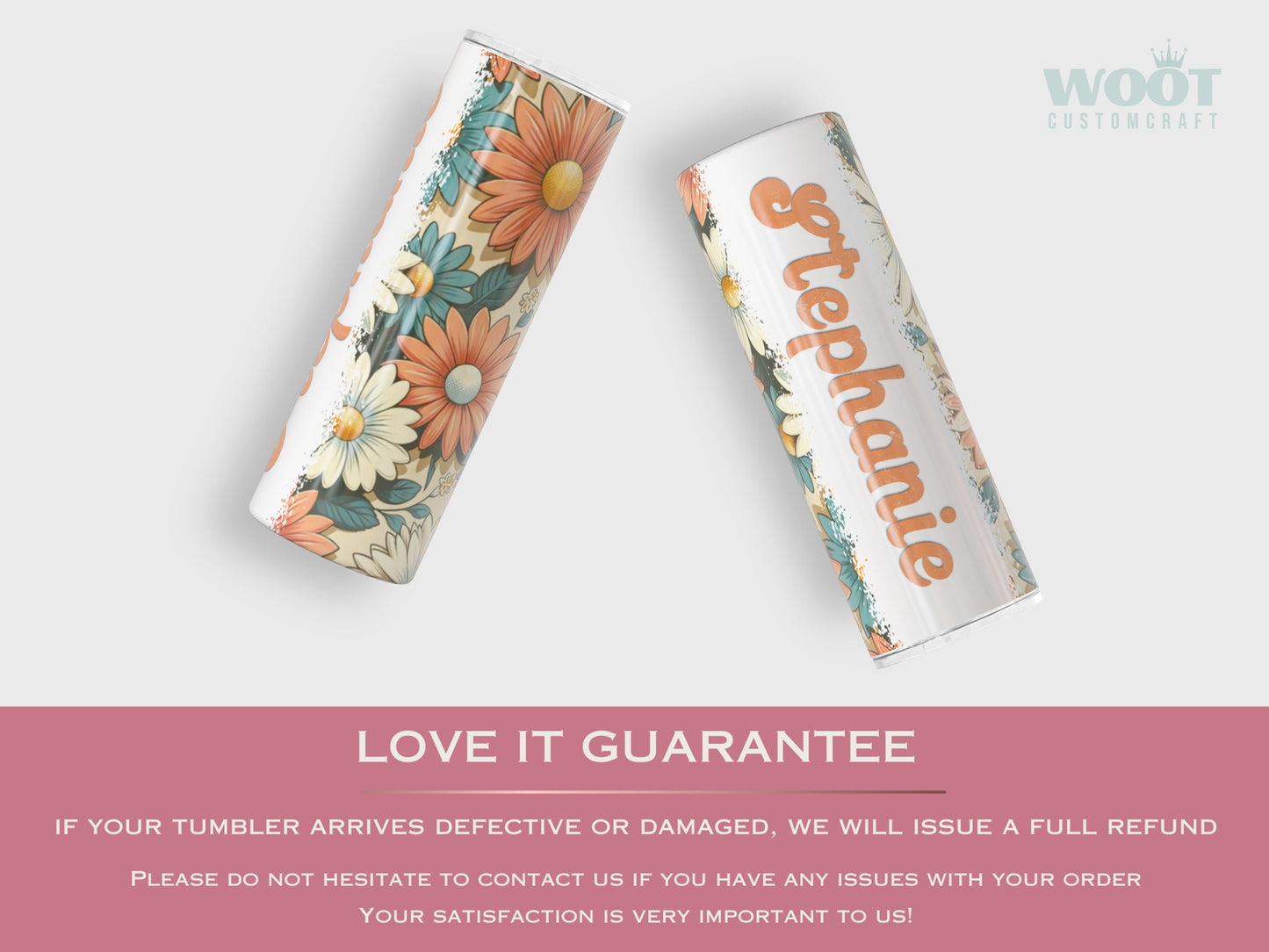 Personalized Retro Floral Tumbler - Custom Vintage Daisy Groovy Gift