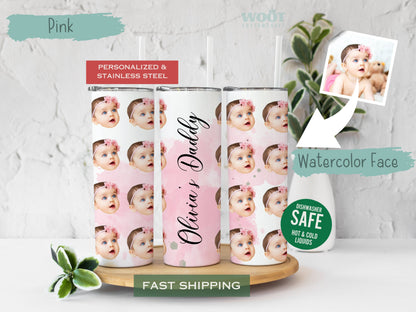 Personalized Watercolor Baby Face Tumbler - Custom Photo Cup for Mom or Grandma