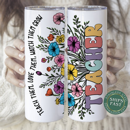 Personalized Floral Teacher Tumbler - Custom Wildflower Design for Appreciation Gift
