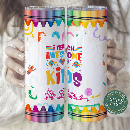 Personalized Autism Awareness Teacher Tumbler - Gift for Educators of Awesome Kids
