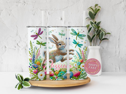 Personalized Rabbit Tumbler - Floral Easter Gift for Rabbit Lovers