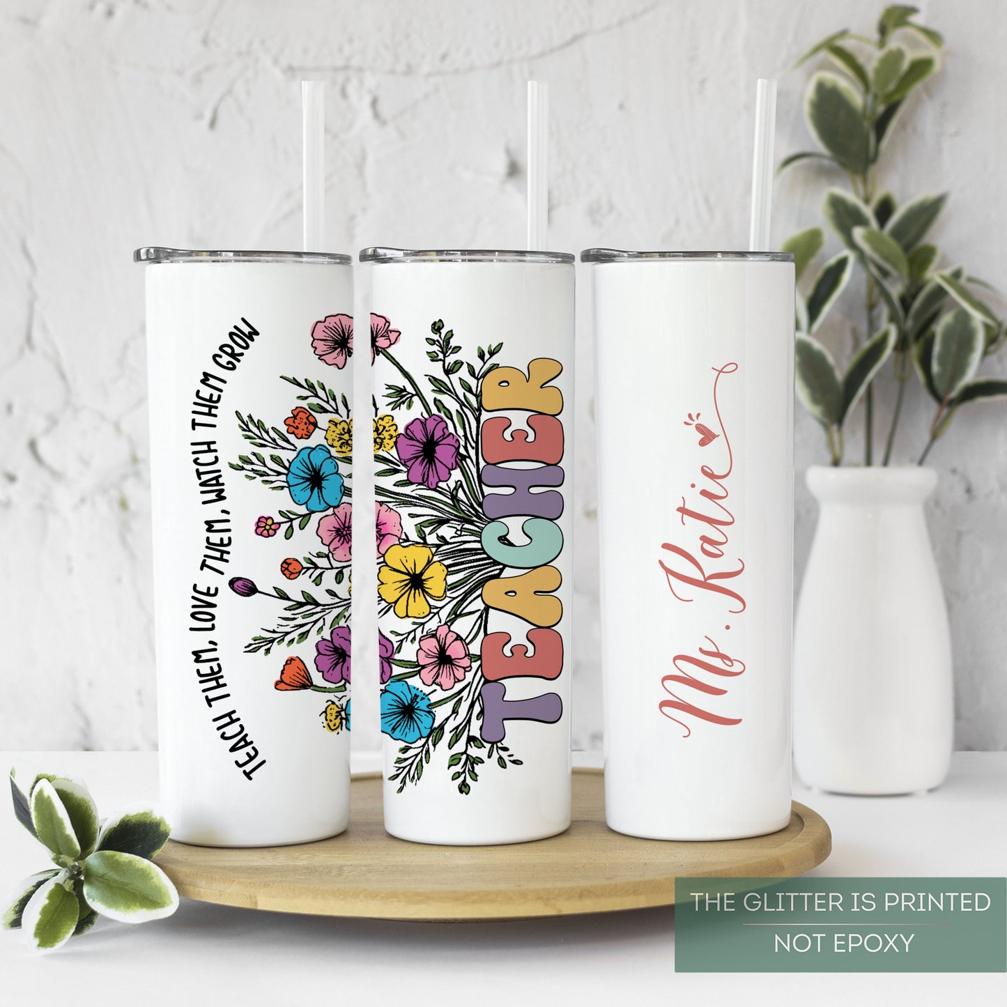Personalized Floral Teacher Tumbler - Custom Wildflower Design for Appreciation Gift