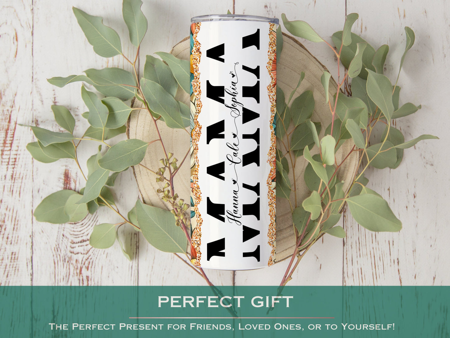 Personalized Retro Mama Tumbler - Custom Floral Design with Kids' Names
