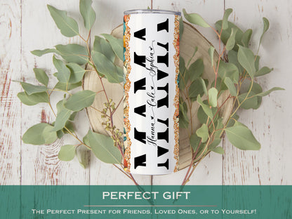 Personalized Retro Mama Tumbler - Custom Floral Design with Kids' Names