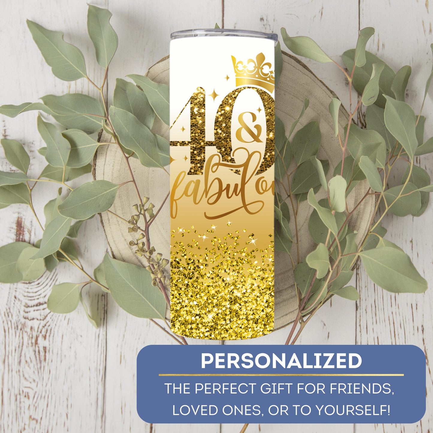 Customized 40th Birthday Tumbler - Fabulous 40 Glitter Cup for Her