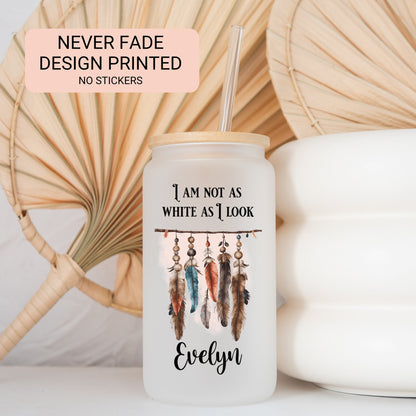 Custom Native American Frosted Glass Cup - Personalized Iced Coffee Drinkware