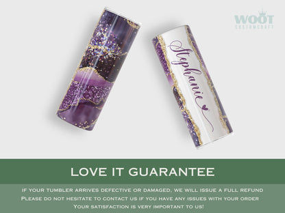 Personalized Purple Agate Tumbler - Custom Glitter Gift for Her or Mom