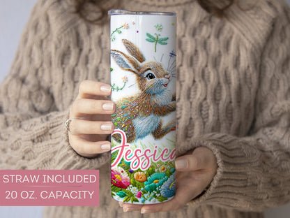 Personalized Rabbit Tumbler - Floral Easter Gift for Rabbit Lovers