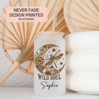 Personalized Dragonfly Glass Cup - Custom Positive Quote Frosted Design