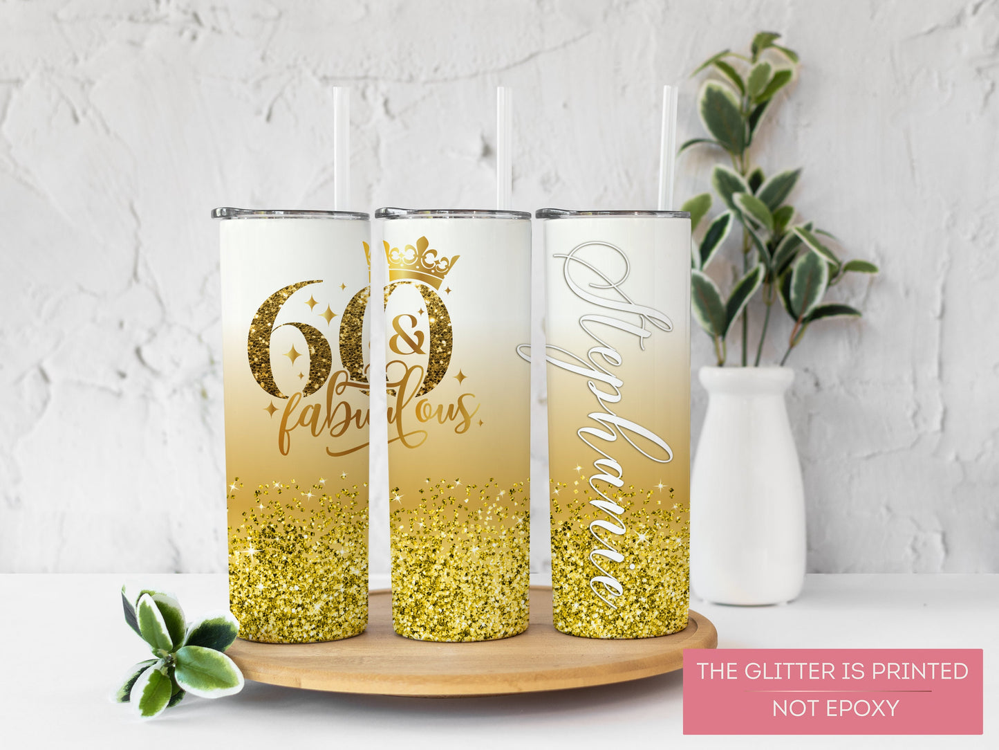 Personalized 60th Birthday Tumbler - 60 and Fabulous Gift Cup for Her