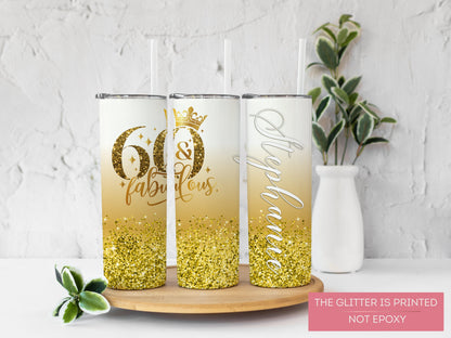 Personalized 60th Birthday Tumbler - 60 and Fabulous Gift Cup for Her