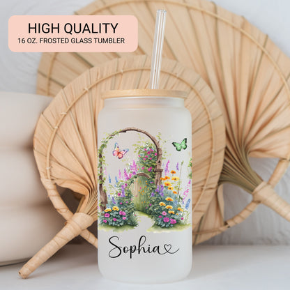 Personalized Plant Lover Frosted Glass Cup - Custom Iced Coffee Tumbler