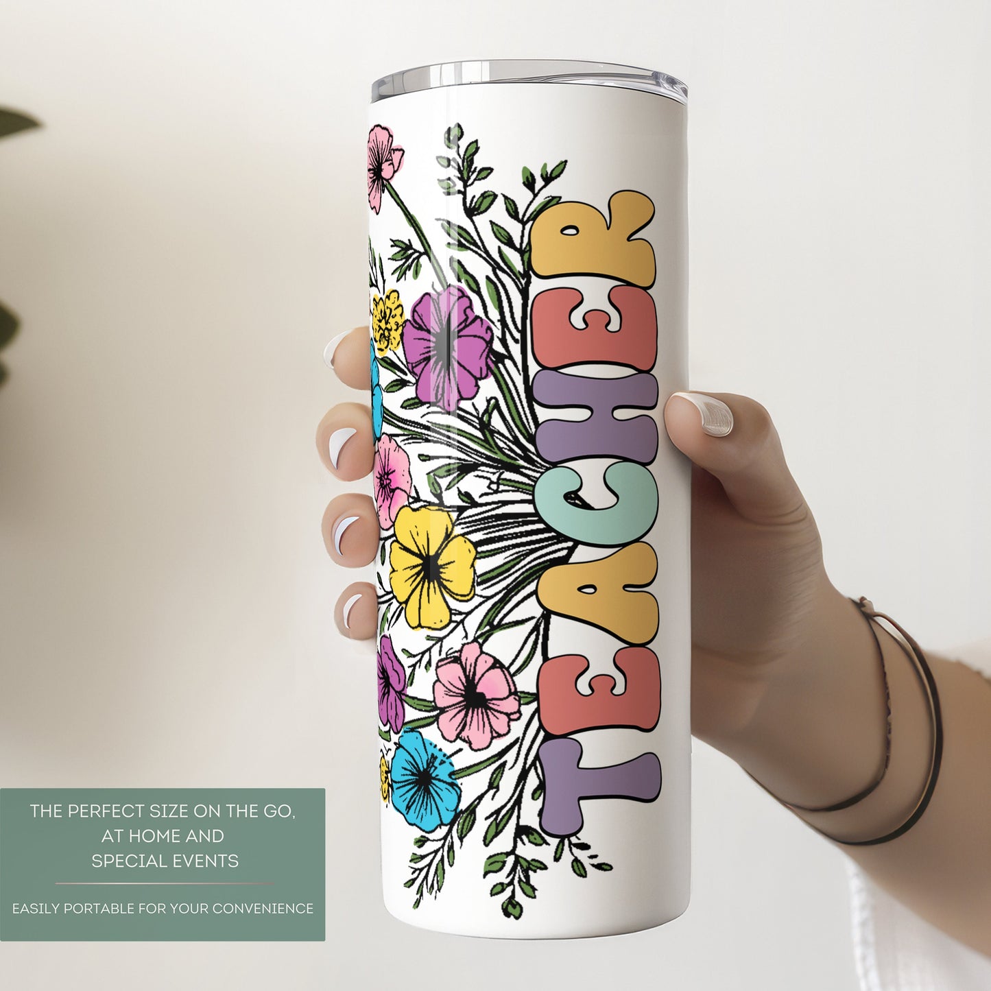Personalized Floral Teacher Tumbler - Custom Wildflower Design for Appreciation Gift