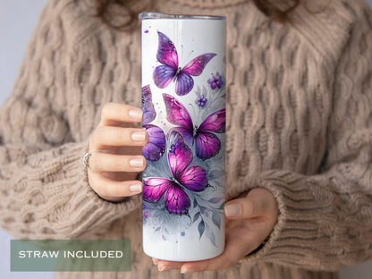 Personalized Purple Butterfly Tumbler - Glitter Gift for Butterfly Lovers