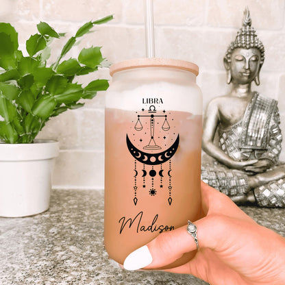 Custom horoscope drinkware featuring a zodiac-inspired design ideal for iced coffee or tea lovers