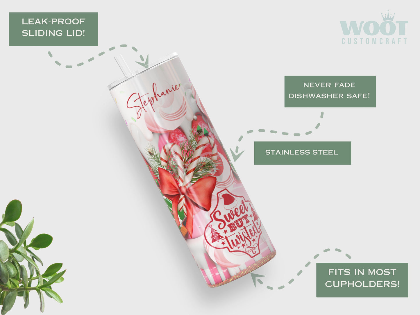 Personalized Candy Cane Tumbler - Sweet but Twisted Holiday Gift