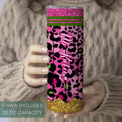 Customized Pink Leopard Teacher Tumbler - Personalized Gift for Educators