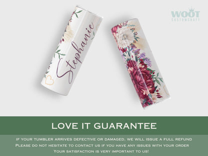 Purple Floral Tumbler - Personalized Fall Gift for Her or Purple Lovers