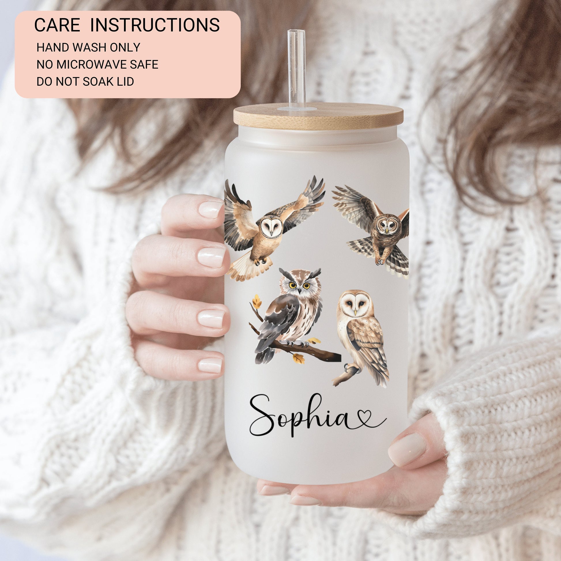 Owl Glass Cup Custom Owl Frosted Glass Cup