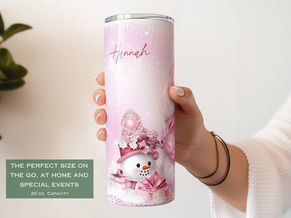 Personalized Pink Christmas Tumbler - Holiday Gift for Her or Girls