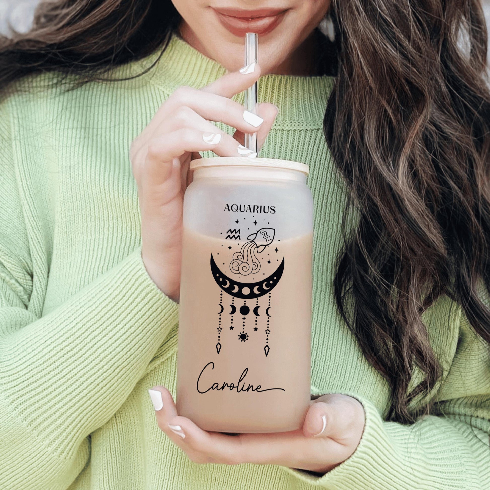 Zodiac can glass tumbler with a celestial theme perfect for astrology lovers celebrating their star sign