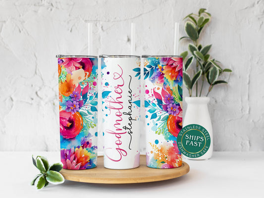 Personalized Godmother Tumbler - Custom Floral Gift for Godmom