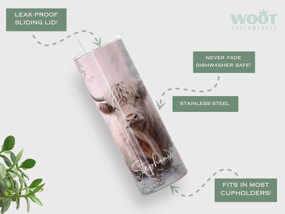 Personalized Winter Highland Cow Tumbler - Christmas Gift for Cow Lovers