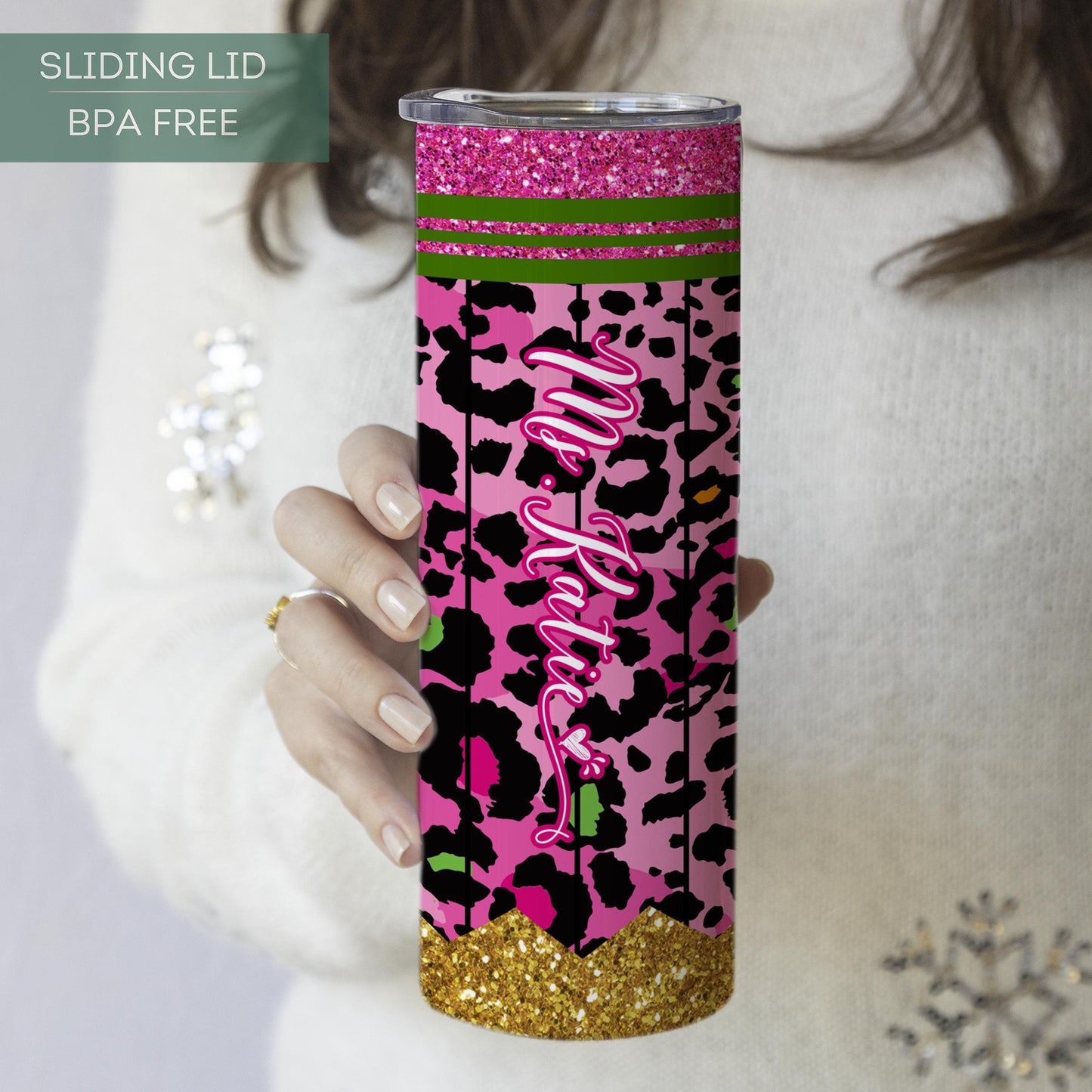 Customized Pink Leopard Teacher Tumbler - Personalized Gift for Educators