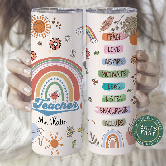 Personalized Retro Teacher Tumbler with Name - Thank You Gift for Teacher Appreciation