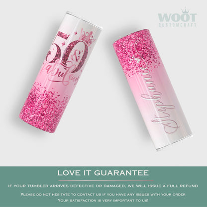 Personalized 50th Birthday Tumbler - Fifty and Fabulous Gift for Her