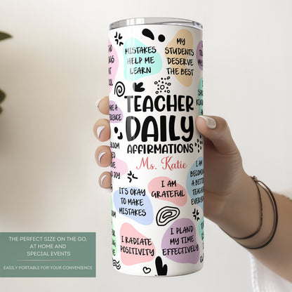 Teacher Daily Affirmation Tumbler Personalized, Teacher Gift, Teacher Affirmation Personalized, Teacher Tumbler, Teacher Appreciation Gift