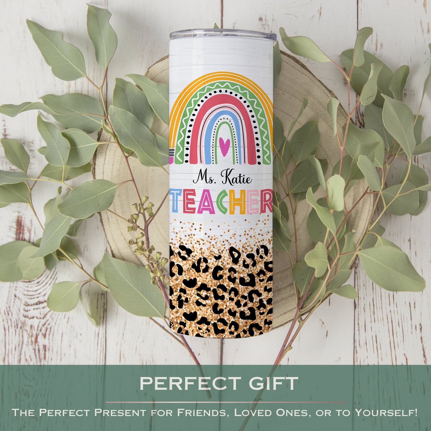 Custom Rainbow Teacher Tumbler - Personalized Travel Cup for Appreciation Gifts