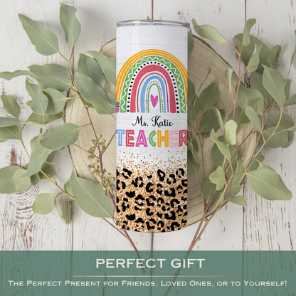 Custom Rainbow Teacher Tumbler - Personalized Travel Cup for Appreciation Gifts