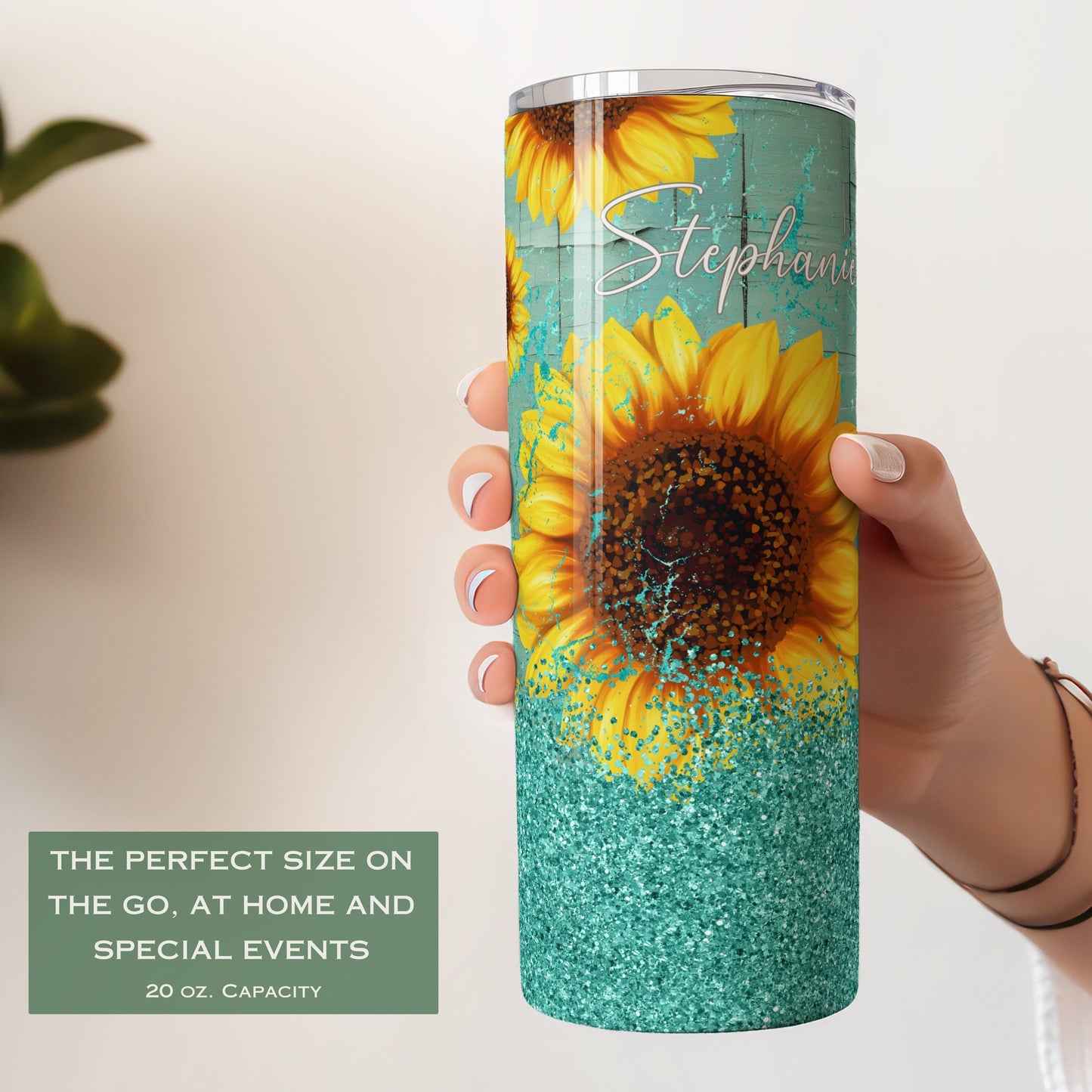 Personalized Teal Sunflower Tumbler - Gift for Her or Sunflower Lovers