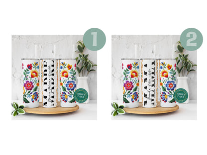 Personalized Madre Tumbler with Kids Names  Custom Dia De Las Madres Gift  Mexican Embroidery Design