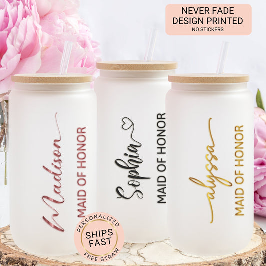 Personalized Maid of Honor Tumbler - Custom Frosted Glass Gift for Her
