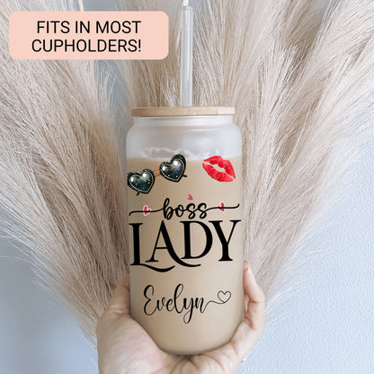 Lady Boss Cup Personalized, Lady Boss Glass Cup, Custom Lady Boss Frosted Glass Cup, Lady Boss Glass Tumbler, Lady Boss Iced Coffee Cup