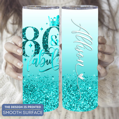 Personalized 80th Birthday Tumbler - Glitter Travel Cup Gift for Her