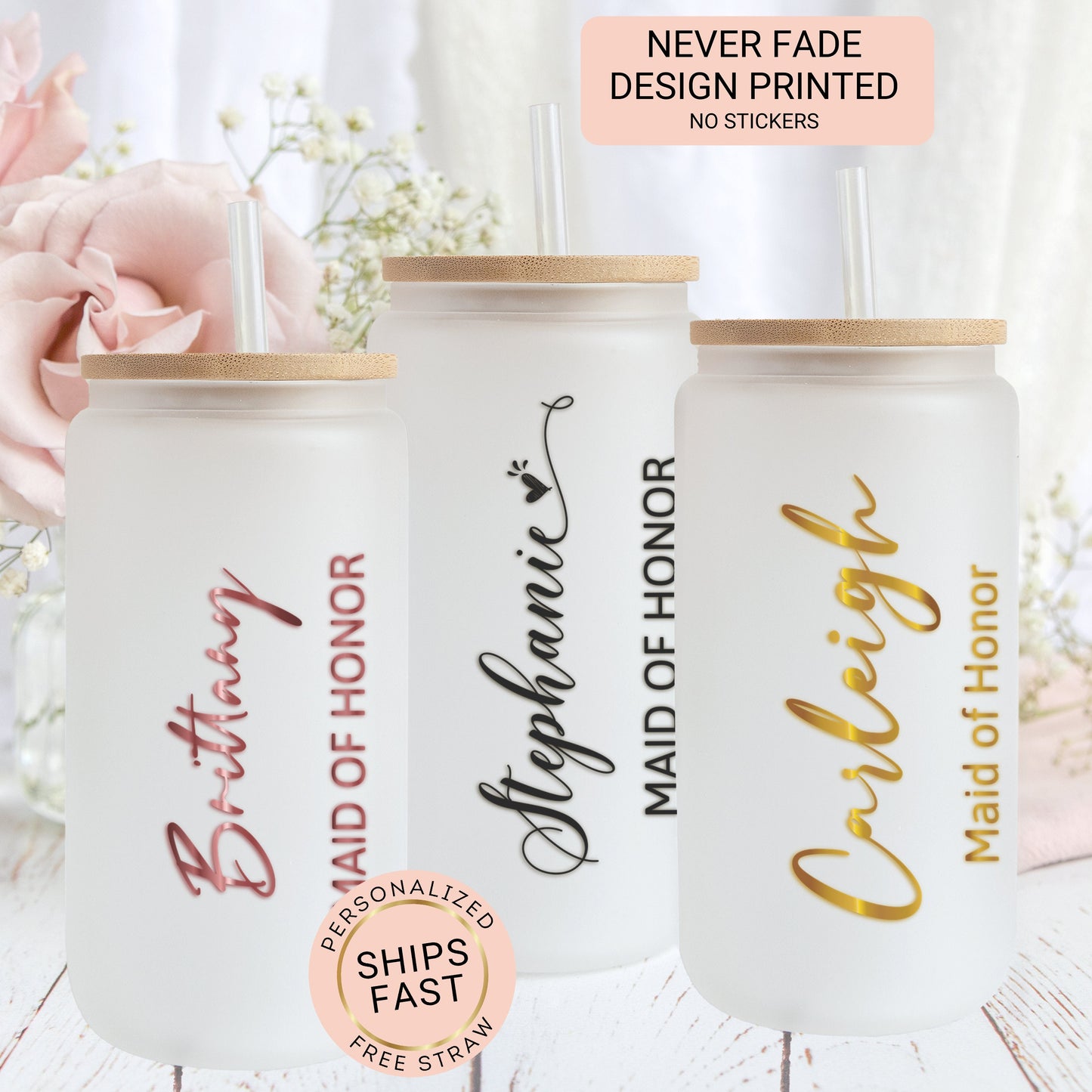 Personalized Maid of Honor Tumbler - Custom Frosted Glass Gift for Her