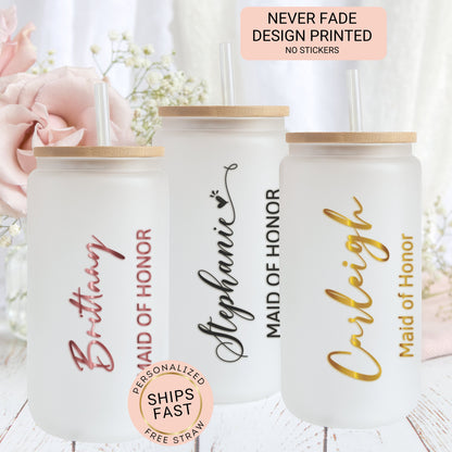 Personalized Maid of Honor Tumbler - Custom Frosted Glass Gift for Her