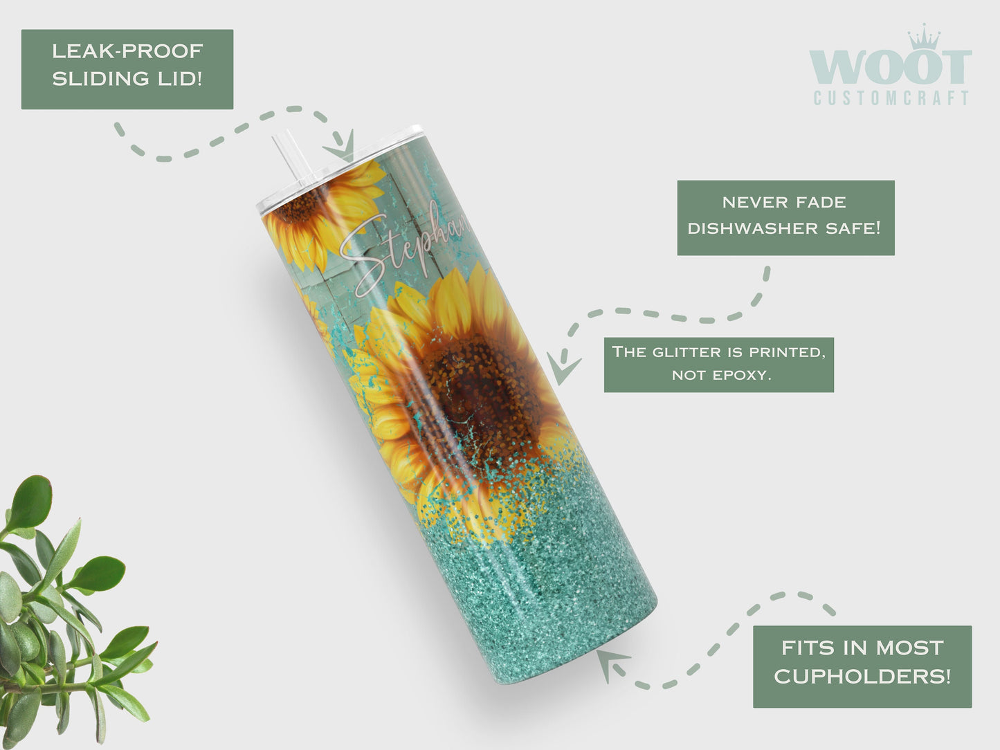 Personalized Teal Sunflower Tumbler - Gift for Her or Sunflower Lovers