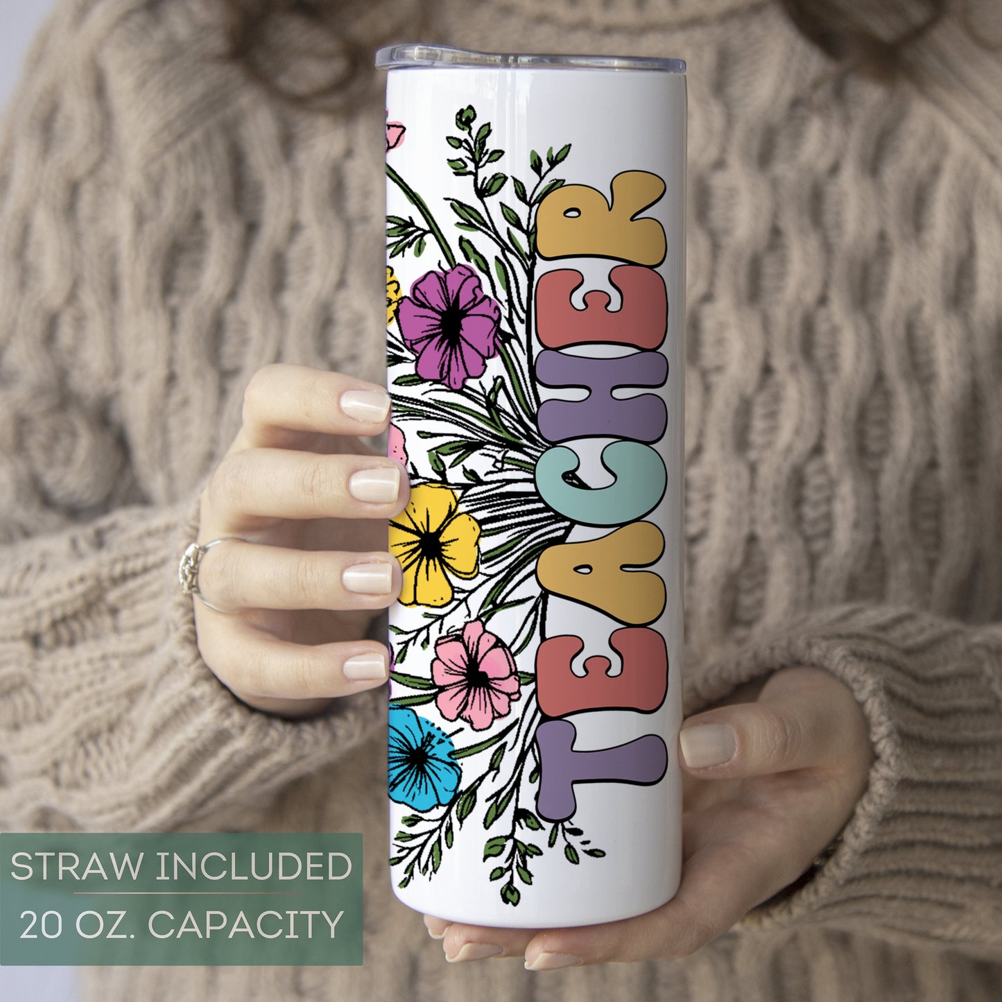 Personalized Floral Teacher Tumbler - Wildflower Design for Teacher Appreciation