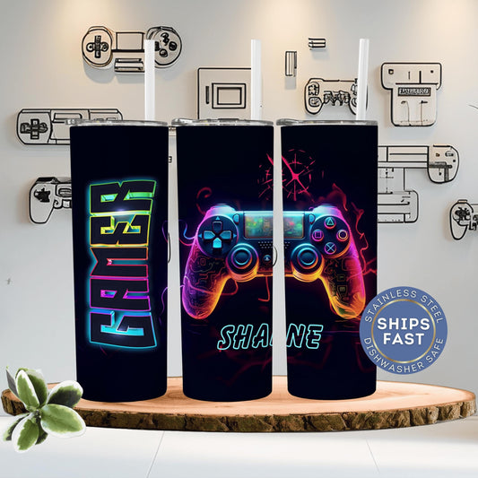 Gaming tumbler designed as a personalized gamer cup perfect for gifting to boyfriends who love video games