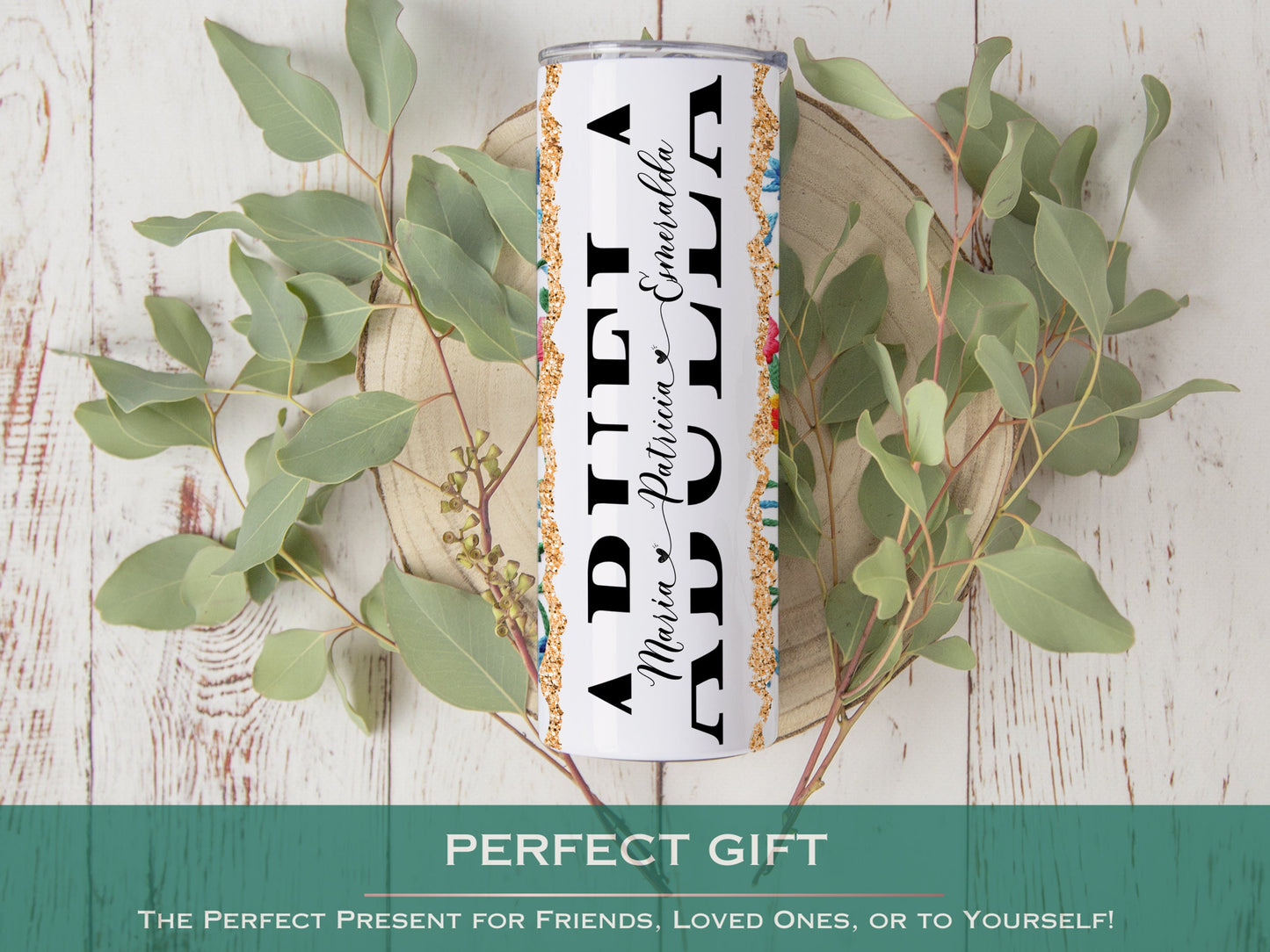 Personalized Abuela Tumbler - Custom Mexican Embroidery Travel Cup with Grandkids' Names