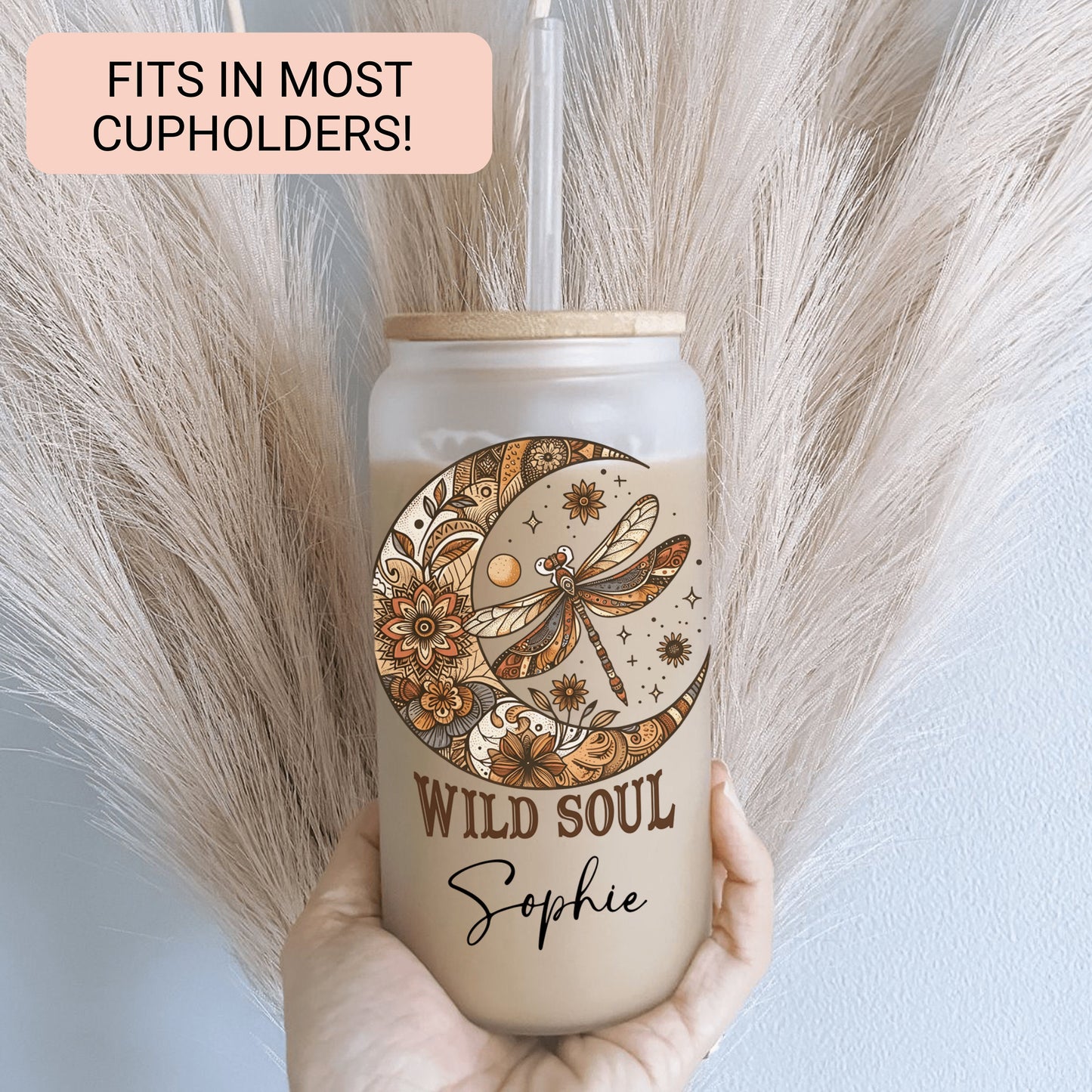 Personalized Dragonfly Glass Cup - Custom Positive Quote Frosted Design