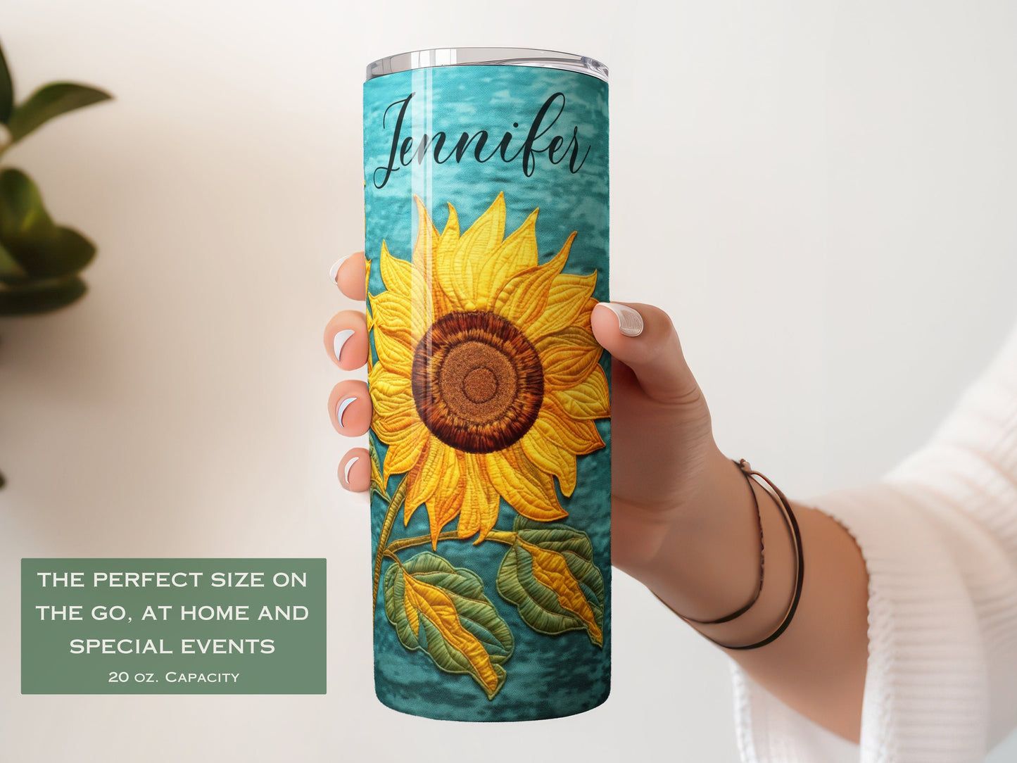 Personalized Sunflower Tumbler - Custom Teal Travel Mug for Sunflower Lovers