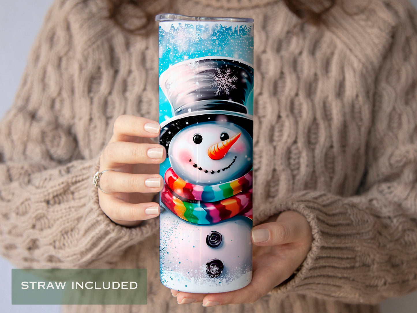 Personalized Blue Snowman Tumbler - Cute Christmas Gift for Her